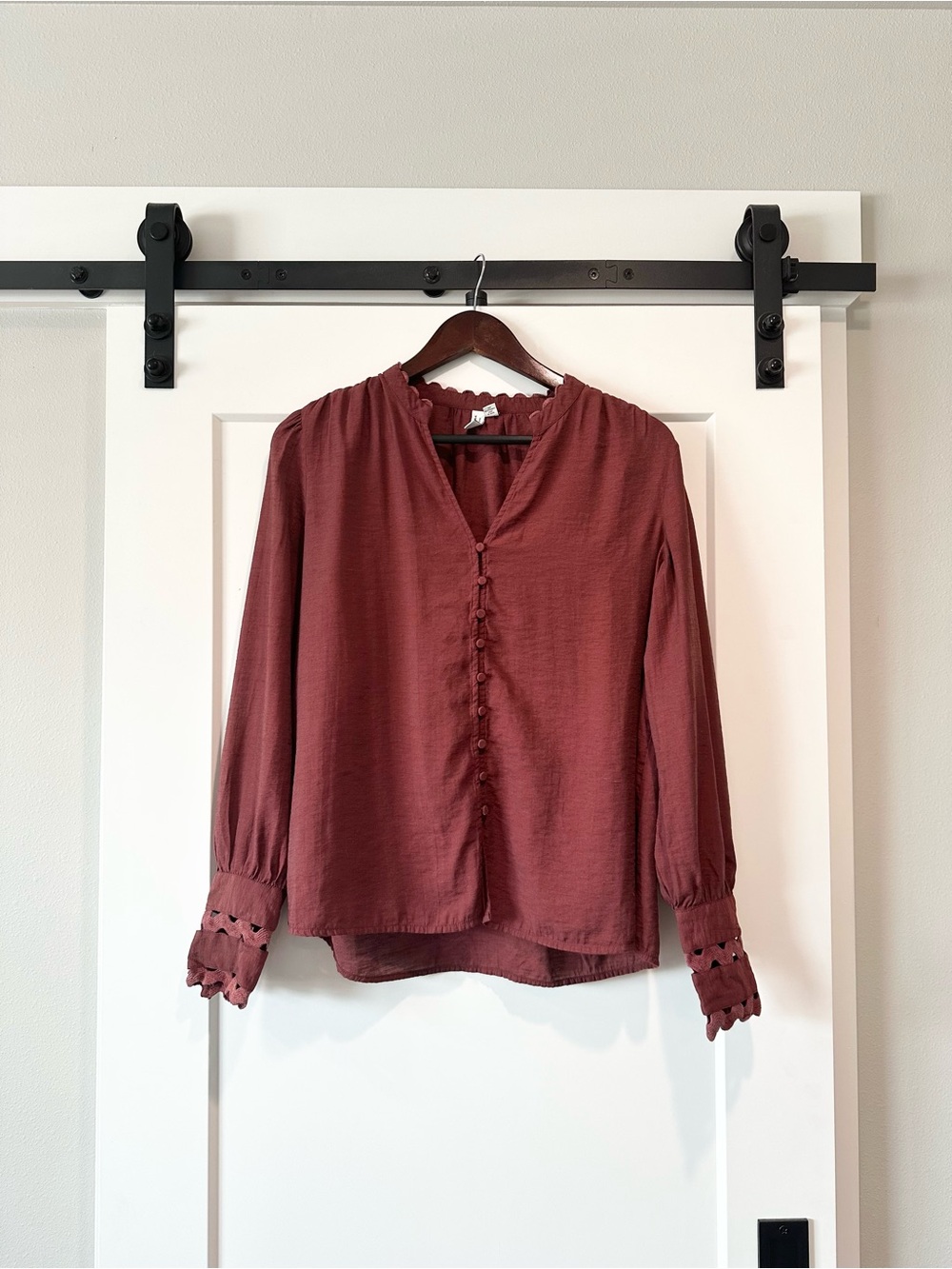 Vero Moda Burgundy Button Front Peasant Blouse Size Medium Boho
